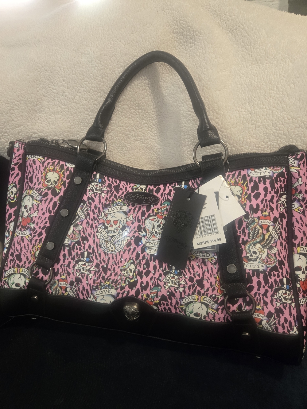 NWT Ed Hardy Pink Skull & Leopard Print Shoulder Bag